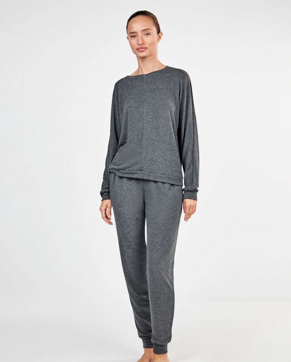Pijama largo de mujer con pantalón jogger - Gisela - Gris oscuro Gris oscuro-1