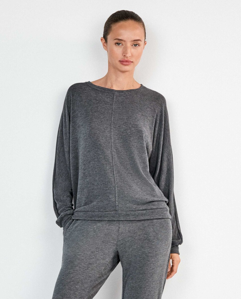 Pijama largo de mujer con pantalón jogger - Gisela - Gris oscuro Gris oscuro-2