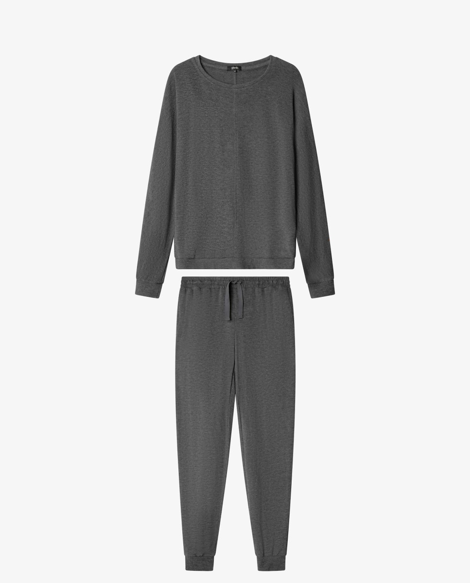 Pijama largo de mujer con pantalón jogger - Gisela - Gris oscuro Gris oscuro-5