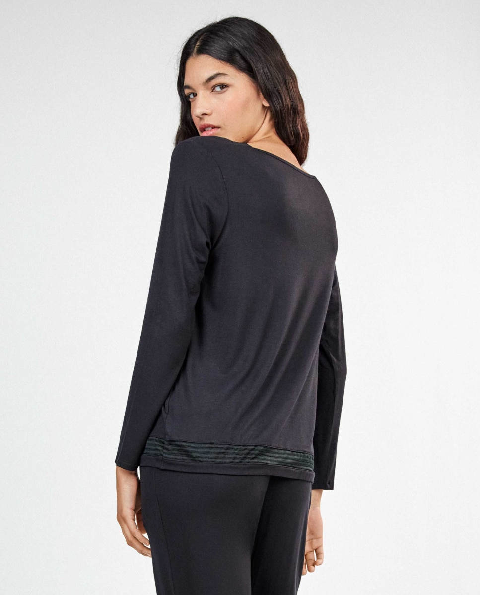 Pijama largo de mujer con detalle de galones - Gisela - Negro Negro-3