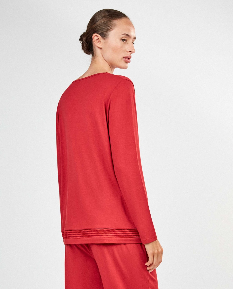 Pijama largo de mujer con detalle de galones - Gisela - Rojo Rojo-3