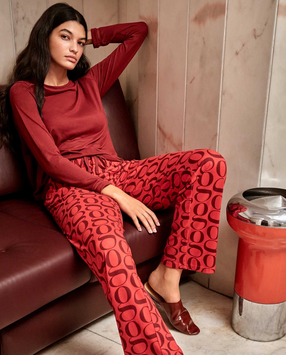 Pijama largo de mujer - Gisela - Rojo Rojo-1