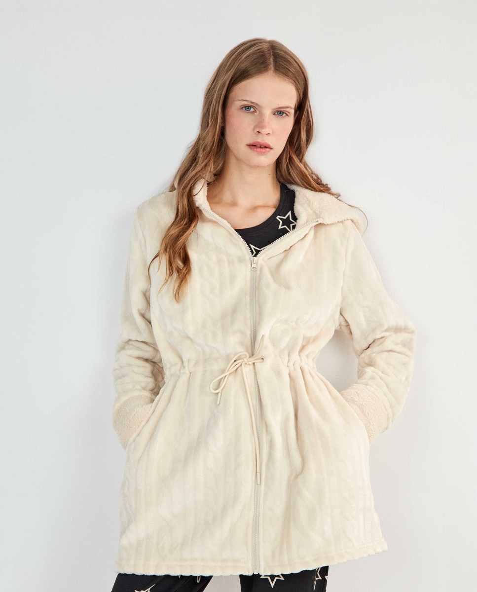Bata de mujer larga con cierre de cremallera - Gisela - Beige Beige-1