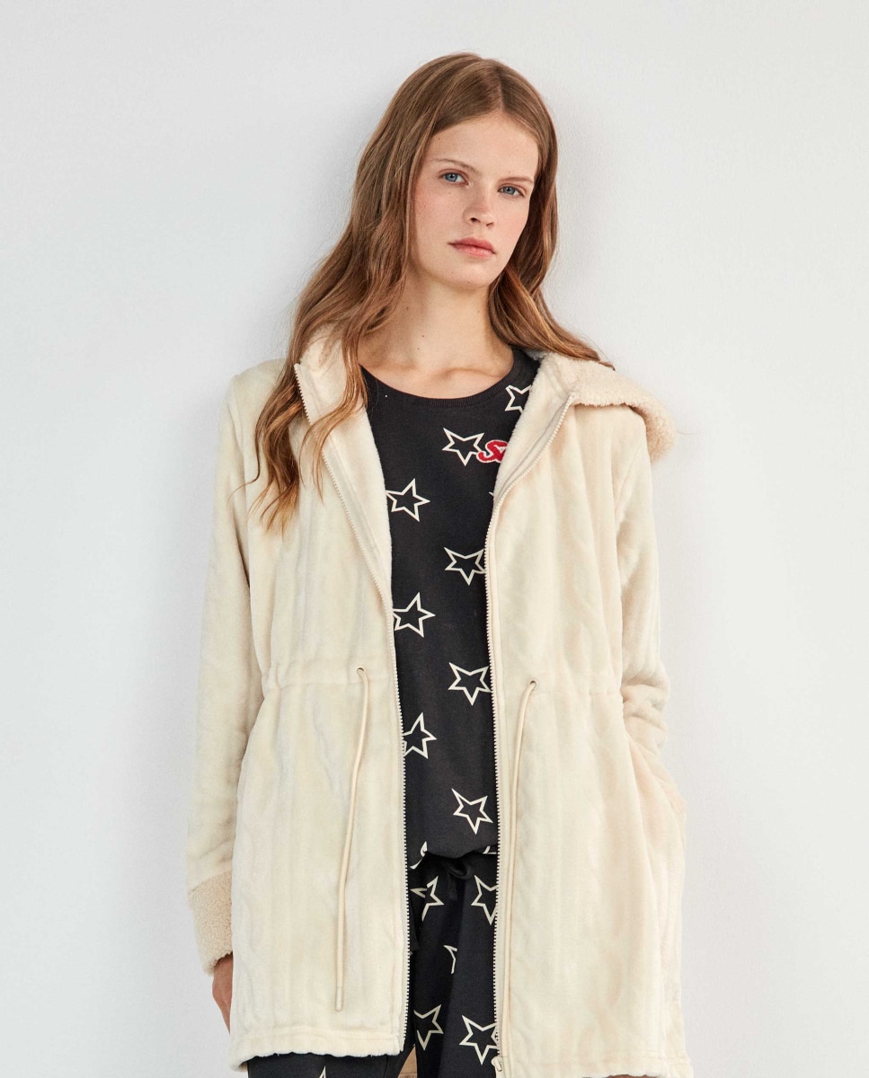 Bata de mujer larga con cierre de cremallera - Gisela - Beige Beige-2