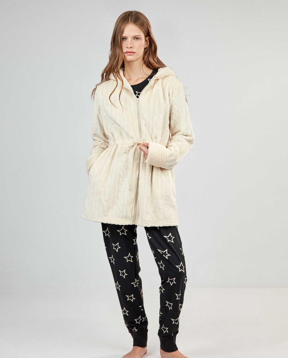 Bata de mujer larga con cierre de cremallera - Gisela - Beige Beige-3