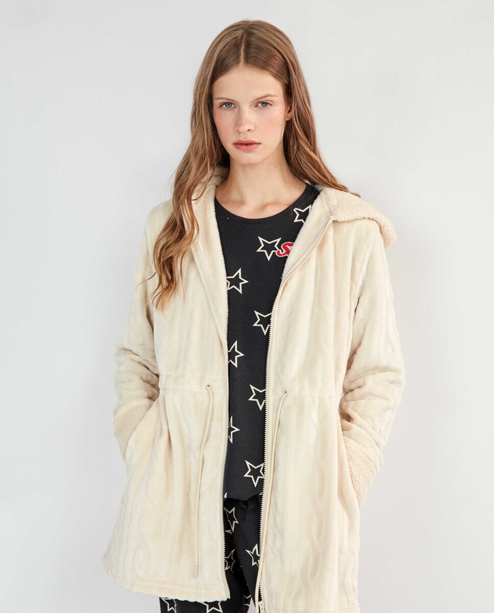 Bata de mujer larga con cierre de cremallera - Gisela - Beige Beige-4