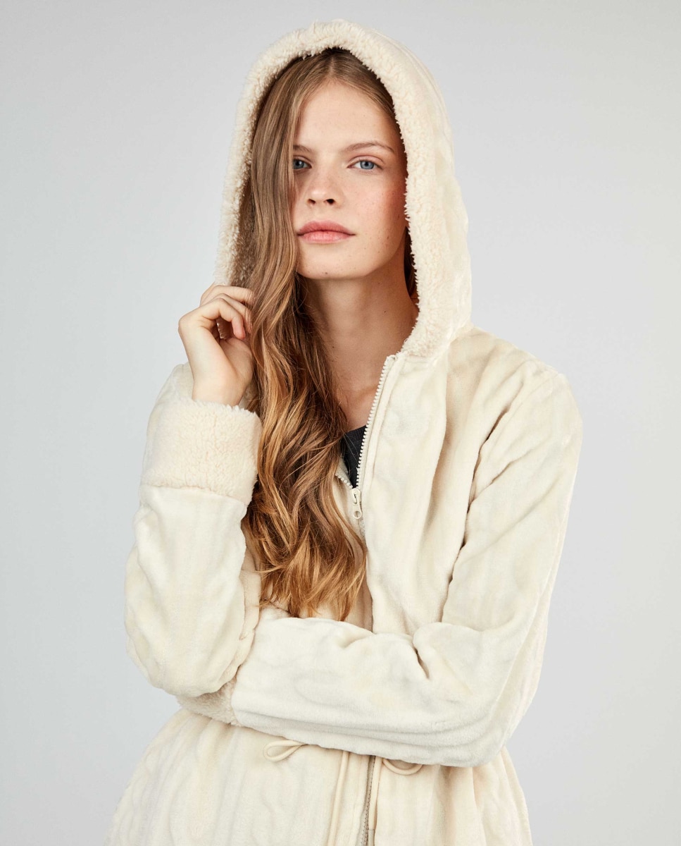 Bata de mujer larga con cierre de cremallera - Gisela - Beige Beige-5