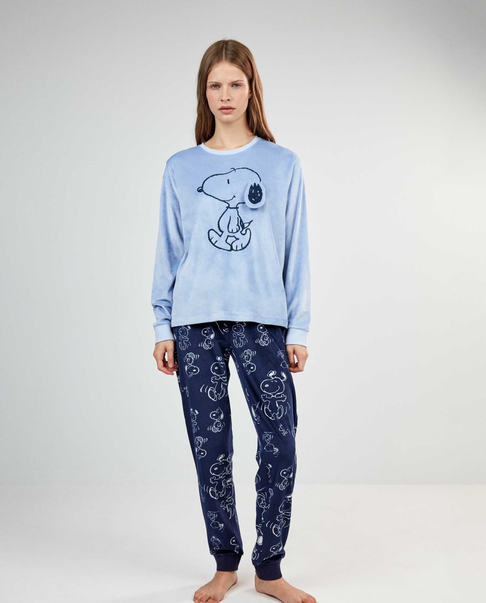 Pijama largo de mujer snoopy con pantalón a contraste - Gisela - Azul Azul-1