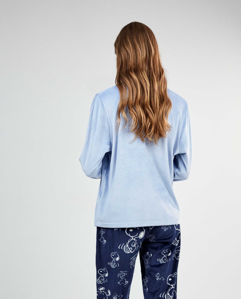 Pijama largo de mujer snoopy con pantalón a contraste - Gisela - Azul Azul-5