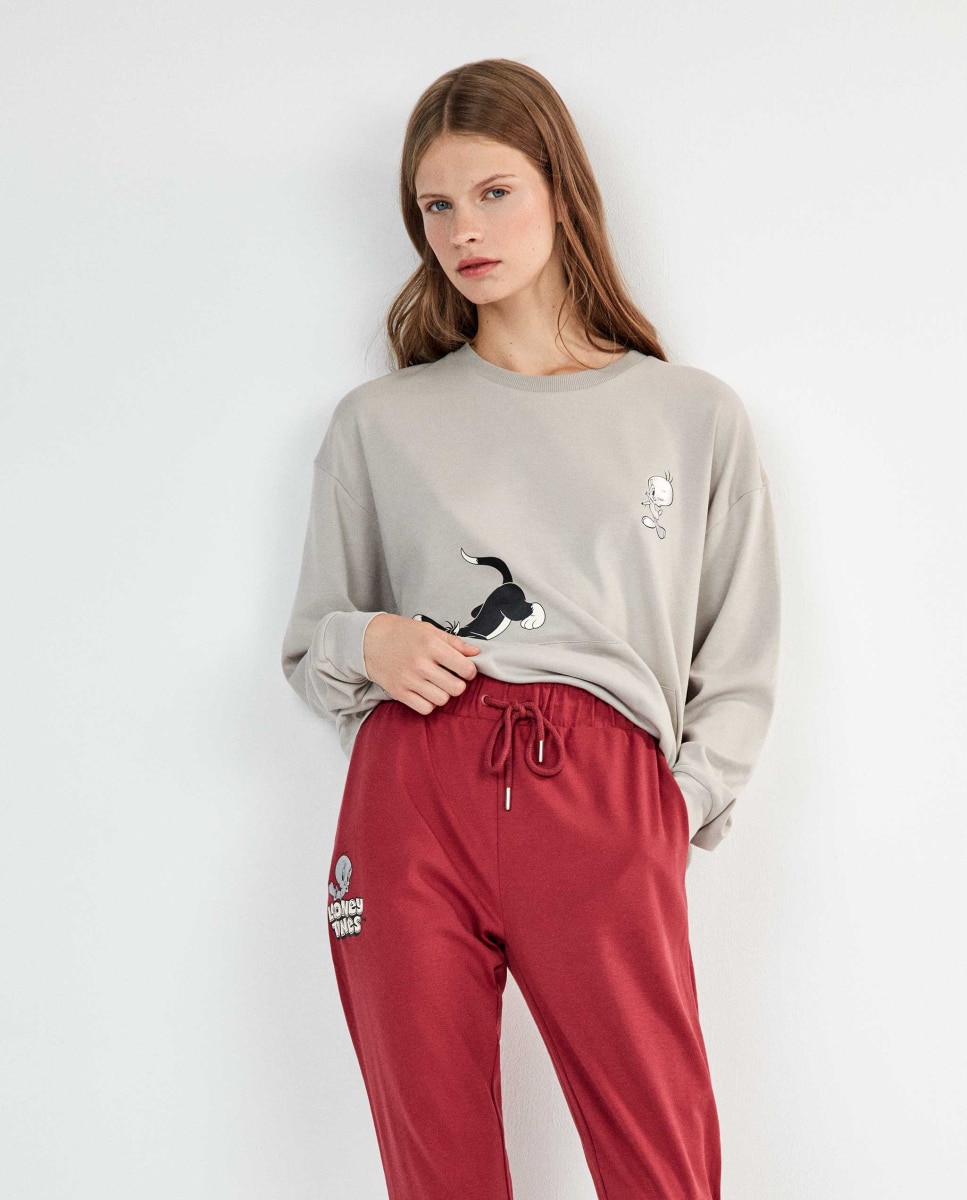Pijama largo de mujer looney tunes silvestre - Gisela - Gris Gris-2