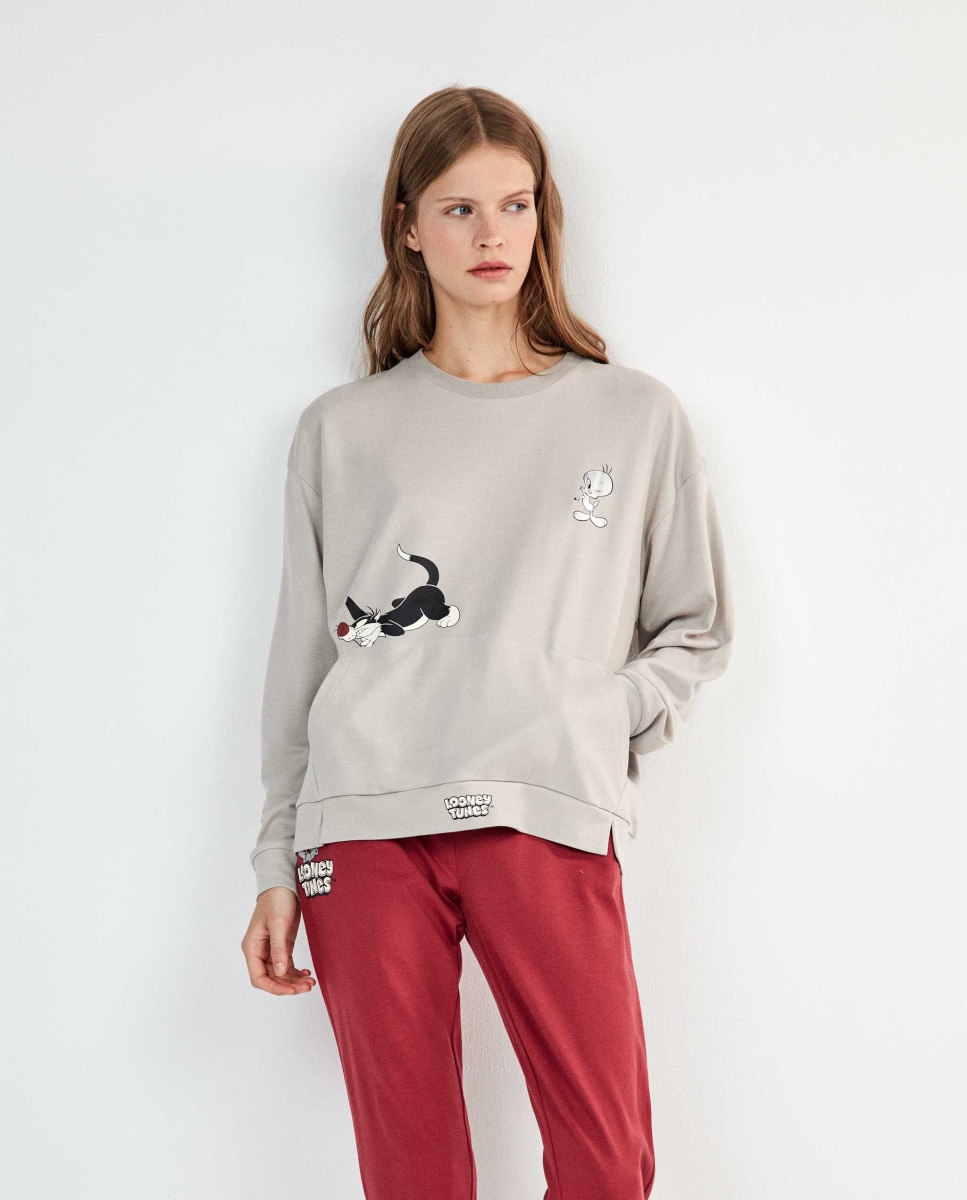 Pijama largo de mujer looney tunes silvestre - Gisela - Gris Gris-3