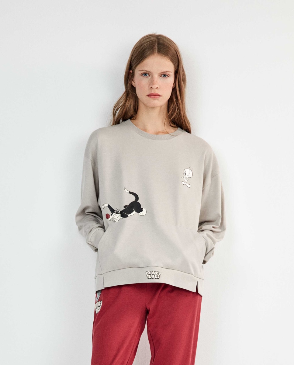 Pijama largo de mujer looney tunes silvestre - Gisela - Gris Gris-4