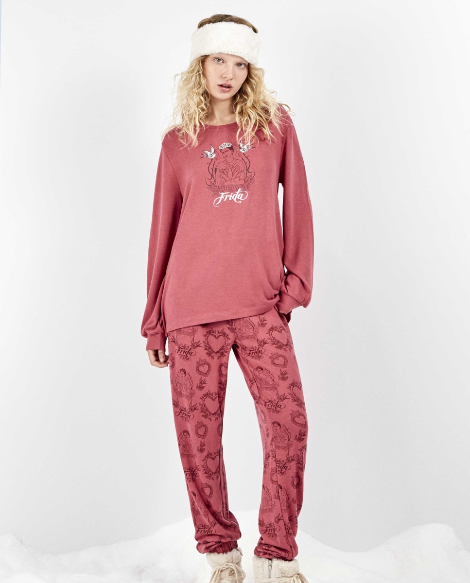 Pijama largo de mujer frida kahlo con pantalón étnico - Gisela - Rosa Rosa-1