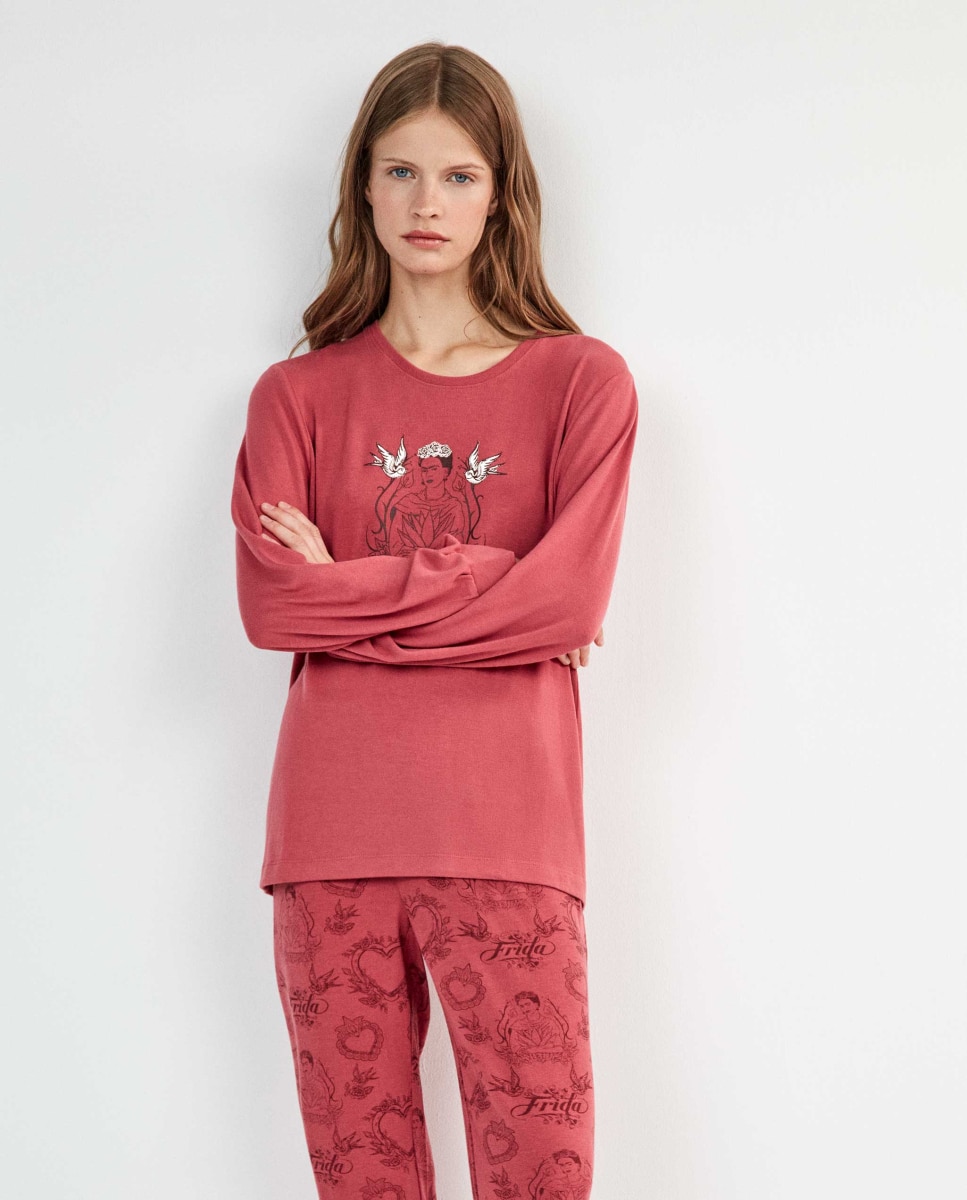 Pijama largo de mujer frida kahlo con pantalón étnico - Gisela - Rosa Rosa-2
