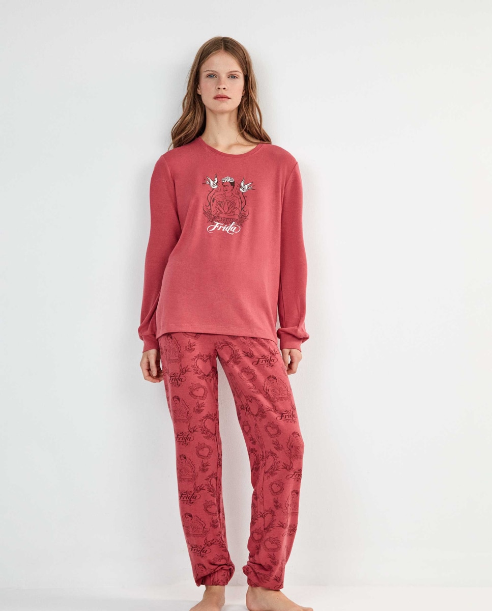 Pijama largo de mujer frida kahlo con pantalón étnico - Gisela - Rosa Rosa-3