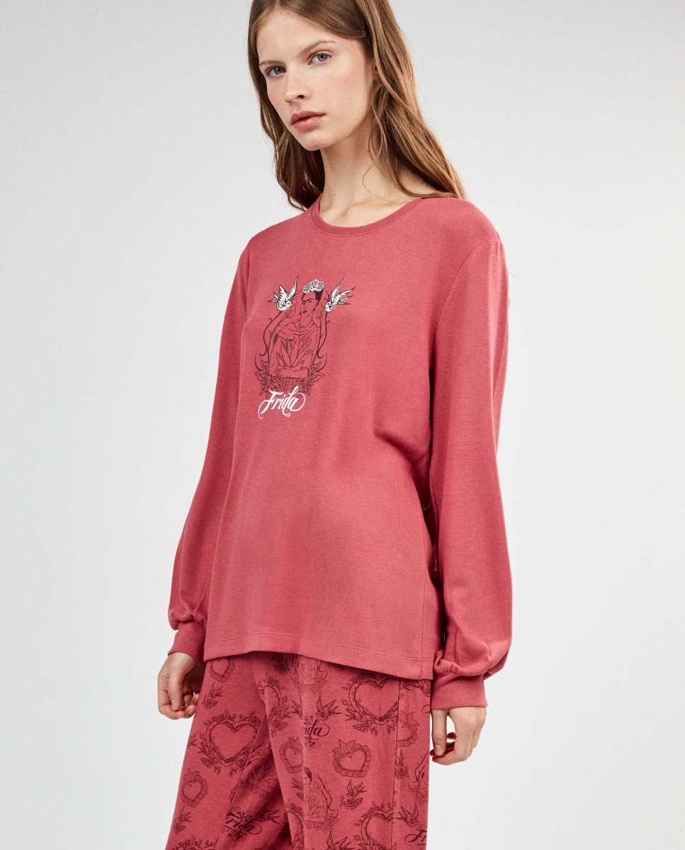 Pijama largo de mujer frida kahlo con pantalón étnico - Gisela - Rosa Rosa-4