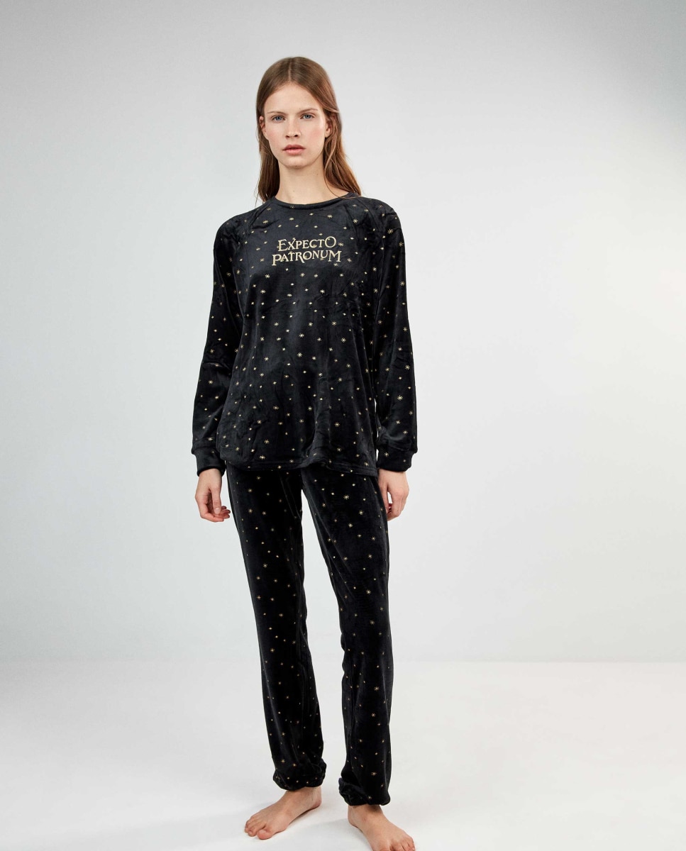 Pijama largo de mujer harry potter con efecto glitter - Gisela - Negro Negro-2