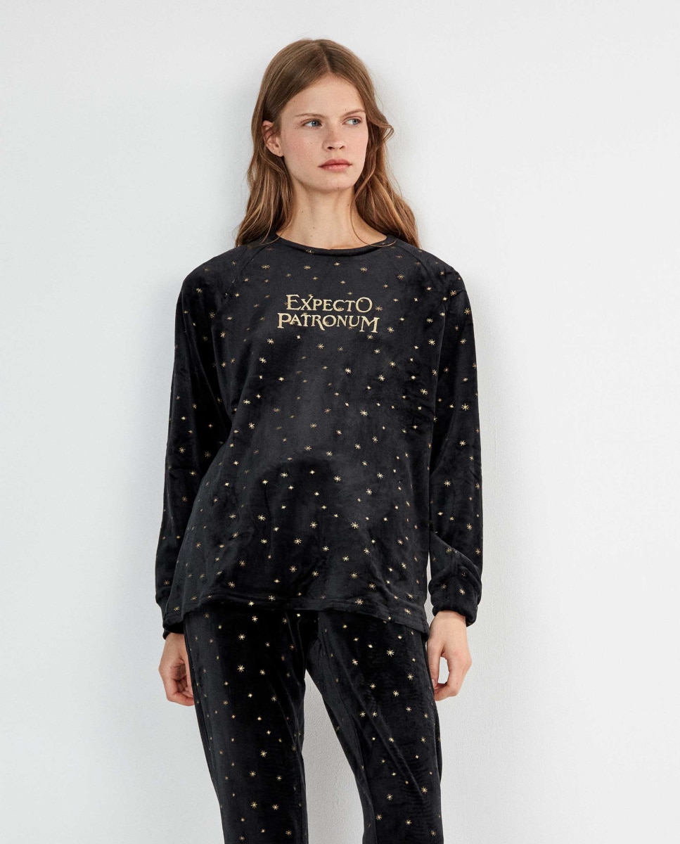 Pijama largo de mujer harry potter con efecto glitter - Gisela - Negro Negro-3