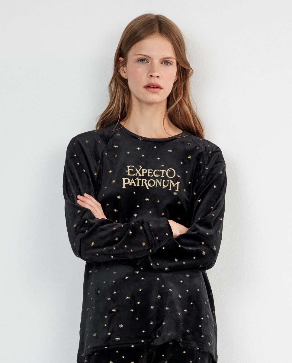Pijama largo de mujer harry potter con efecto glitter - Gisela - Negro Negro-4