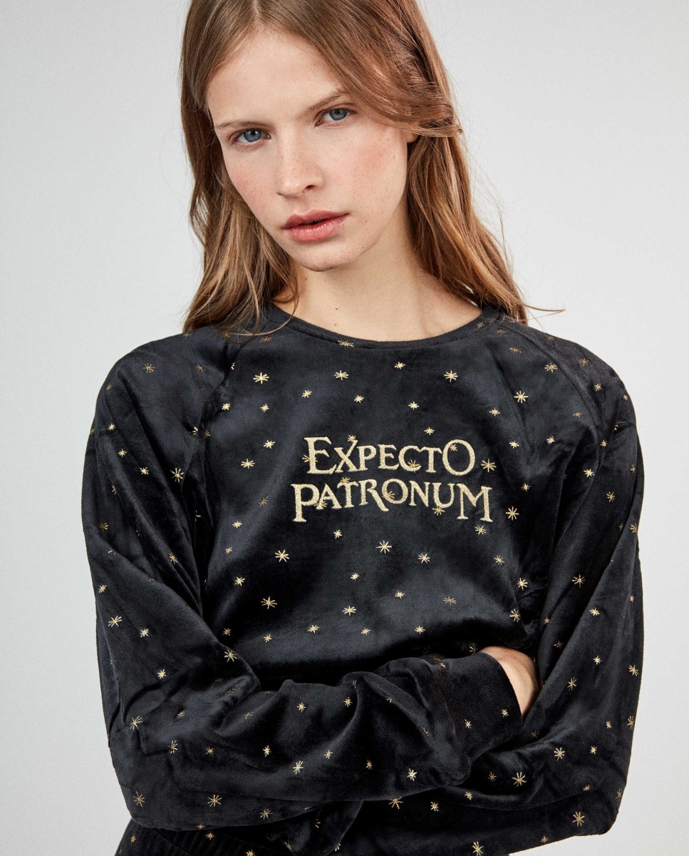 Pijama largo de mujer harry potter con efecto glitter - Gisela - Negro Negro-5