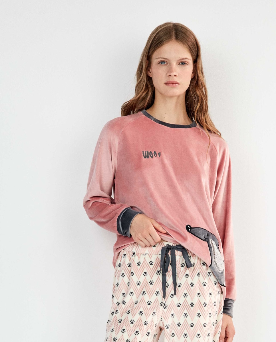Pijama largo de mujer tejido polar elástico - Gisela - Rosa Rosa-2
