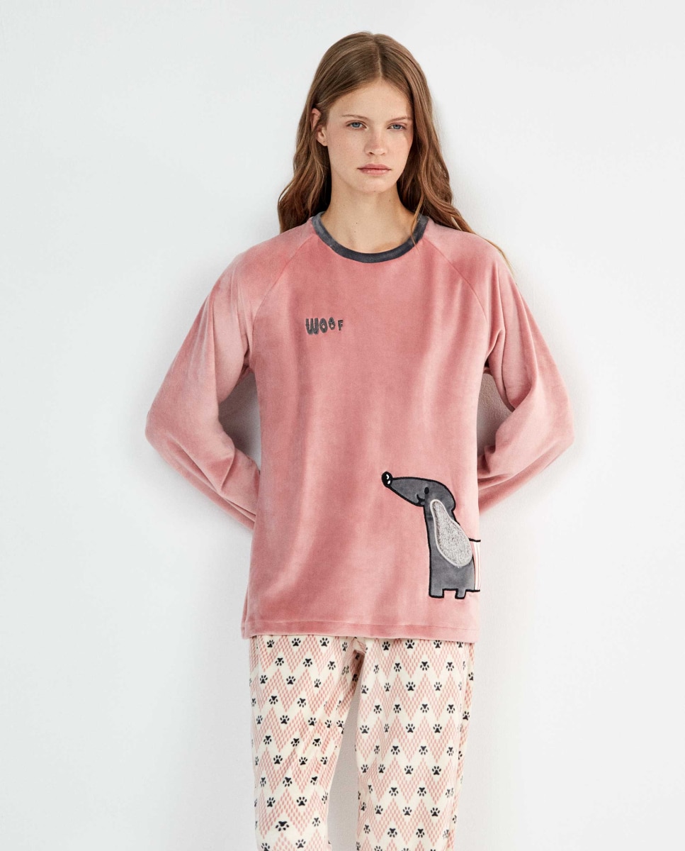Pijama largo de mujer tejido polar elástico - Gisela - Rosa Rosa-4