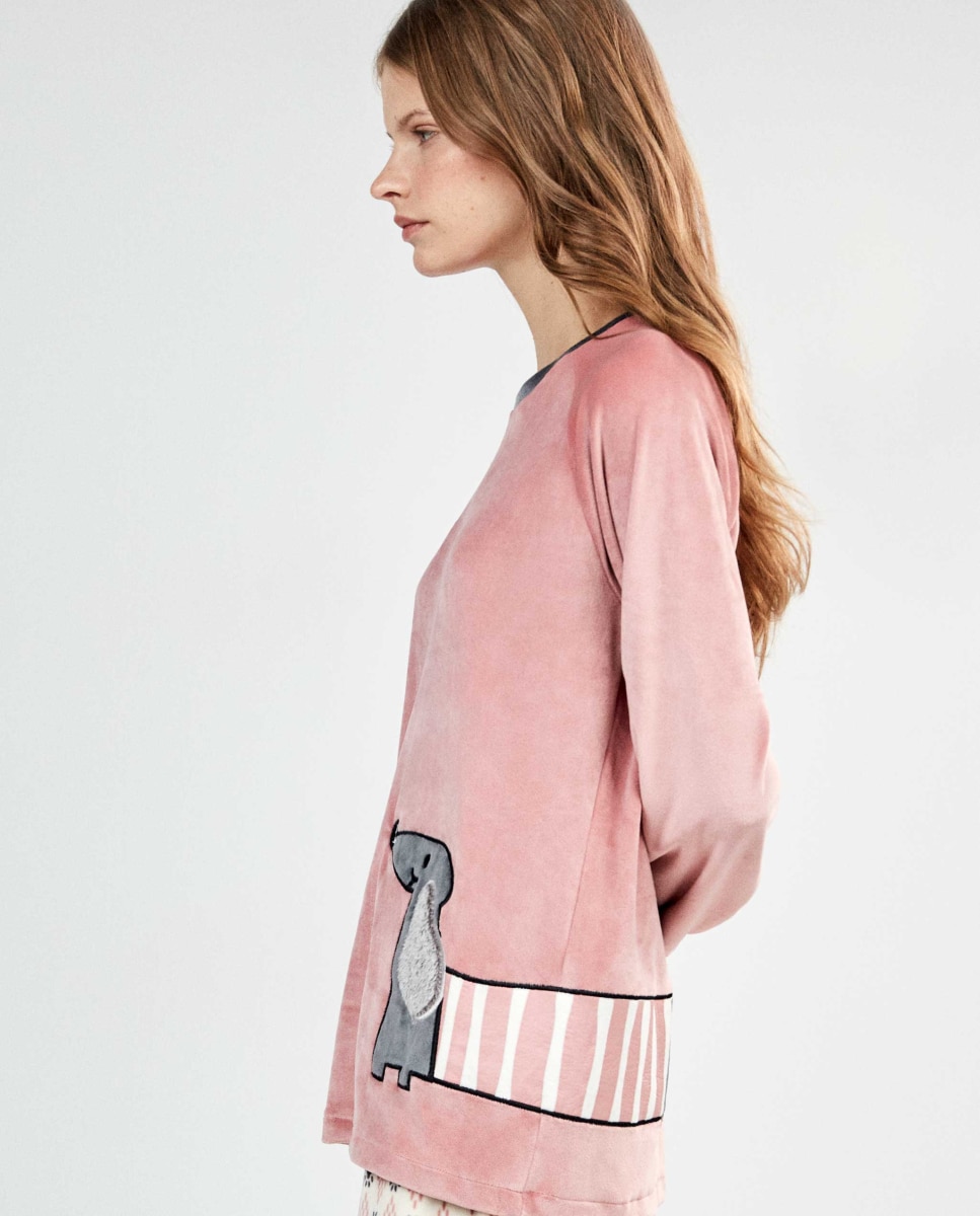 Pijama largo de mujer tejido polar elástico - Gisela - Rosa Rosa-5