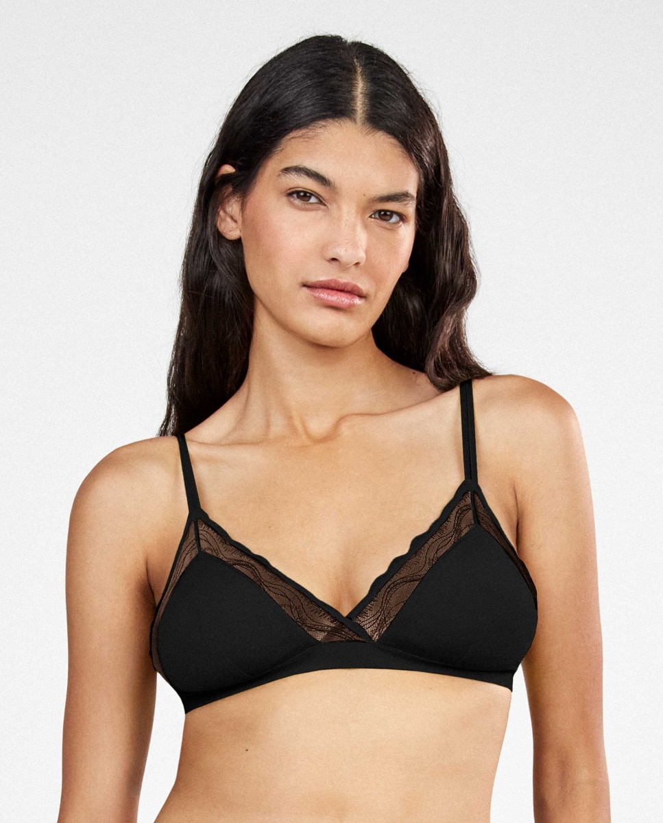 Sujetador triangular de mujer copa extraíble - Gisela - Negro Negro-2