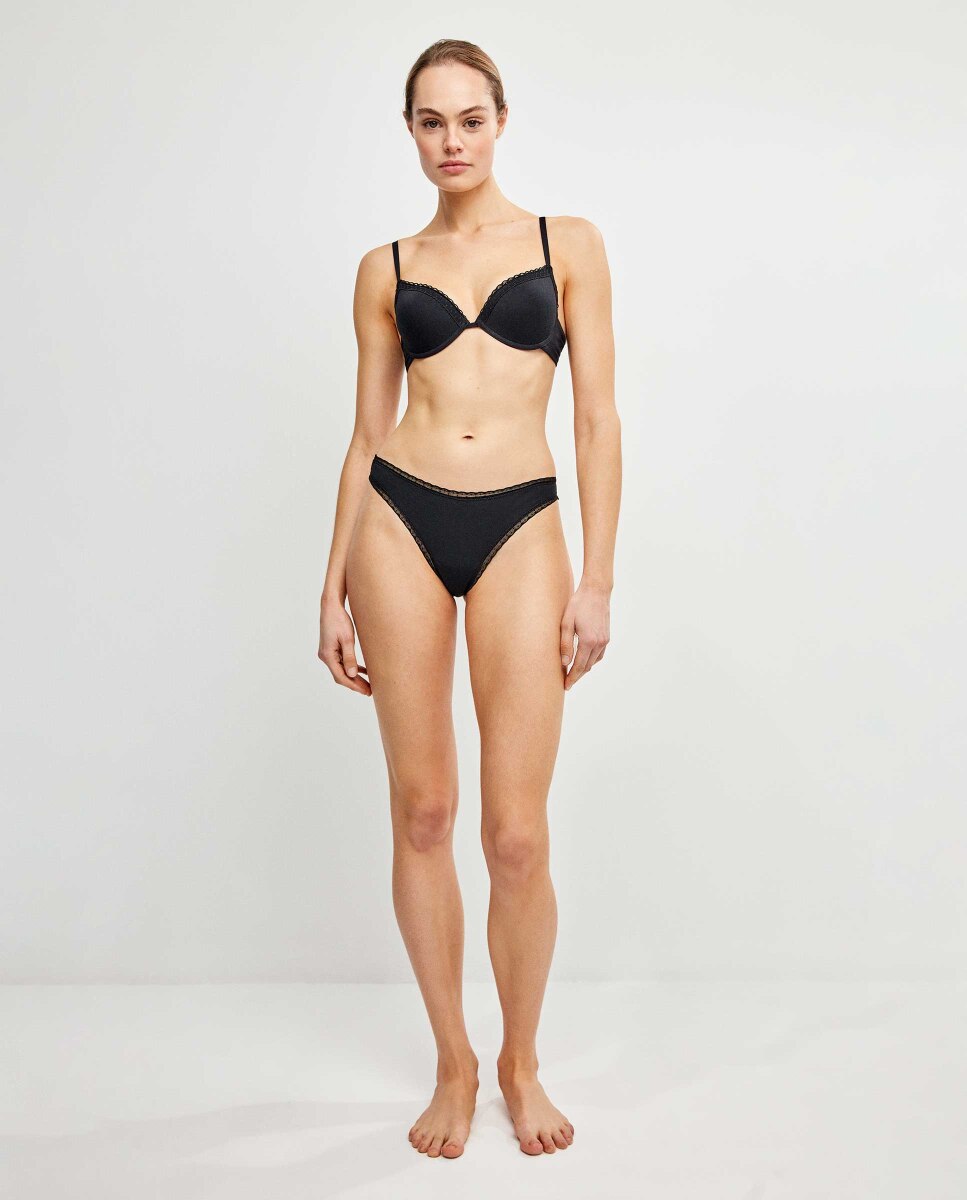 Braguita brasileña de mujer de algodón con detalle de plumetti - Gisela - Negro Negro-3