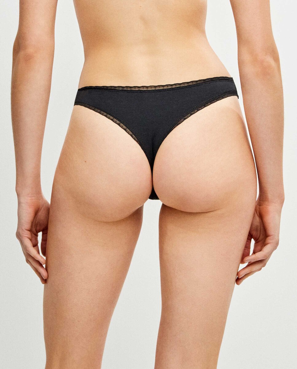Braguita brasileña de mujer de algodón con detalle de plumetti - Gisela - Negro Negro-4