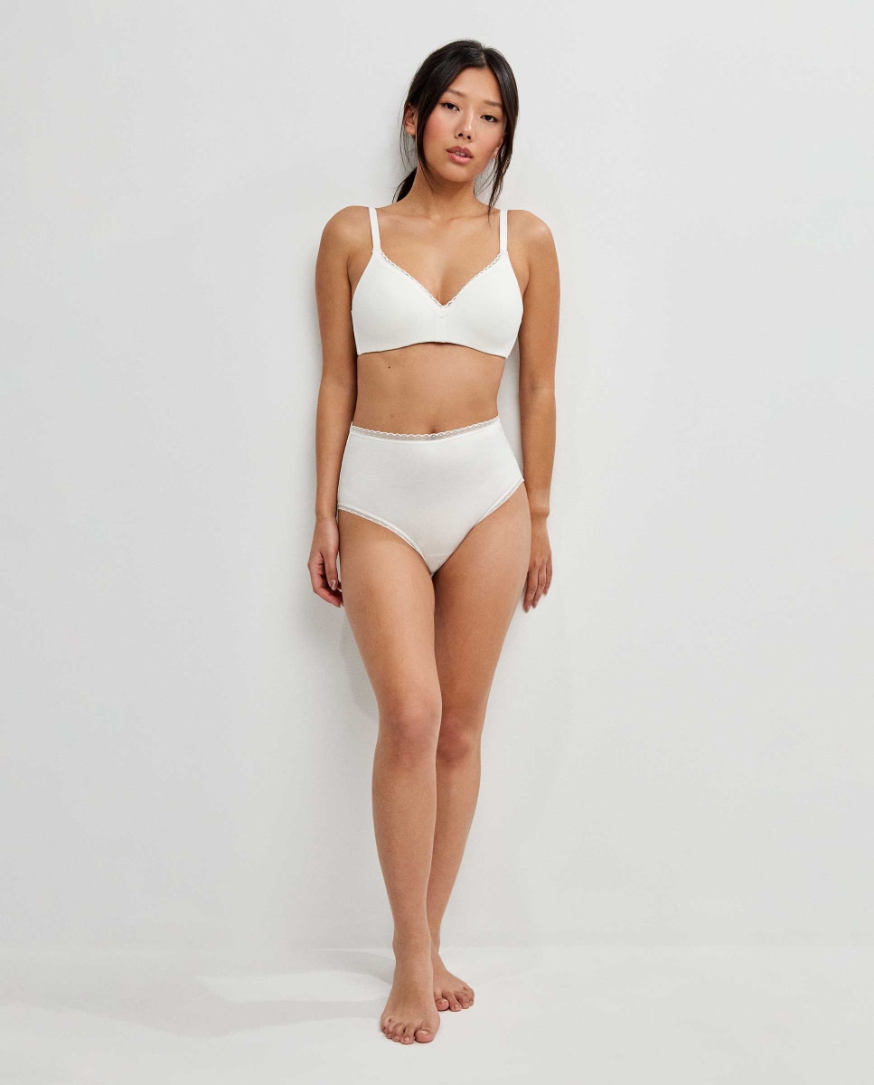 Braguita alta de mujer con algodón y detalle de plumetti - Gisela - Blanco Blanco-3