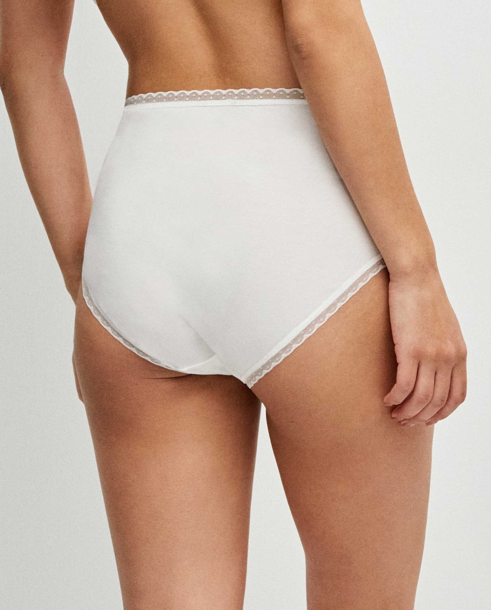 Braguita alta de mujer con algodón y detalle de plumetti - Gisela - Blanco Blanco-4