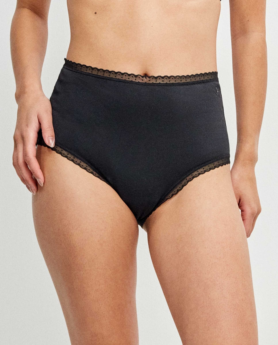 Braguita alta de mujer con algodón y detalle de plumetti - Gisela - Negro Negro-1