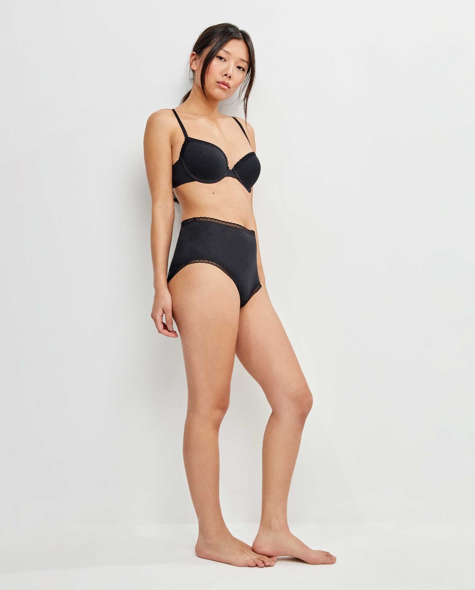 Braguita alta de mujer con algodón y detalle de plumetti - Gisela - Negro Negro-3