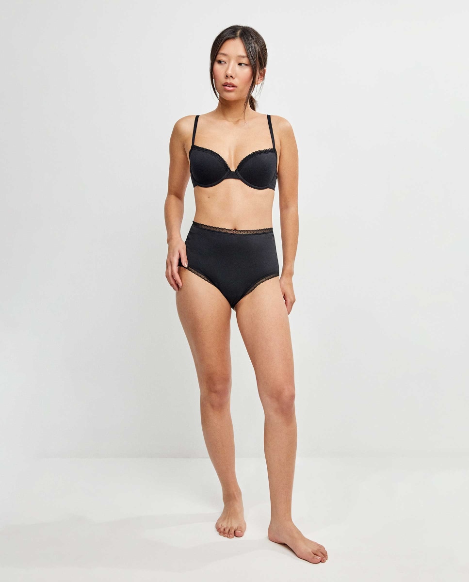 Sujetador clásico de mujer con aro y foam, de algodón y plumetti - Gisela - Negro Negro-3