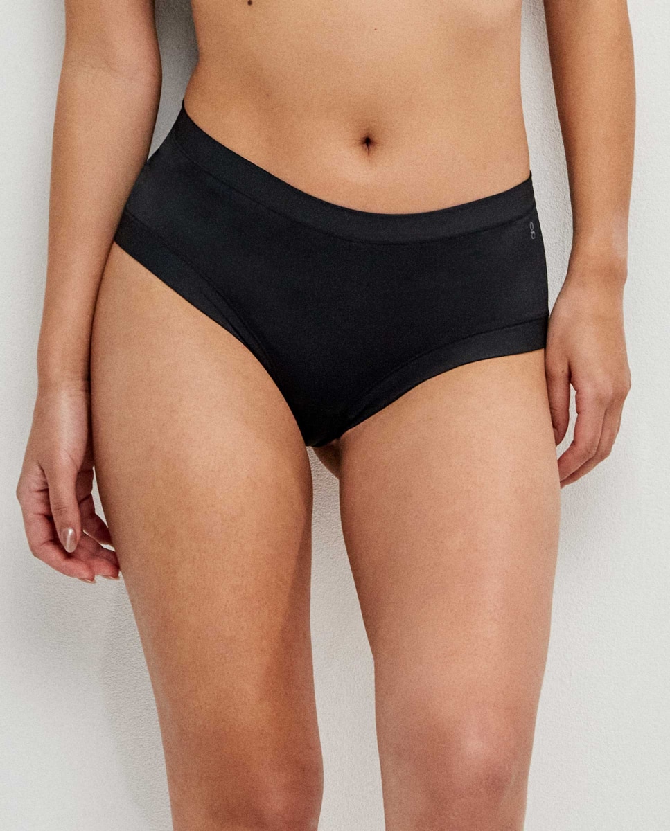 Braguita culotte de mujer tejido microfibra con higiénico 100% algodón - Gisela - Negro Negro-1