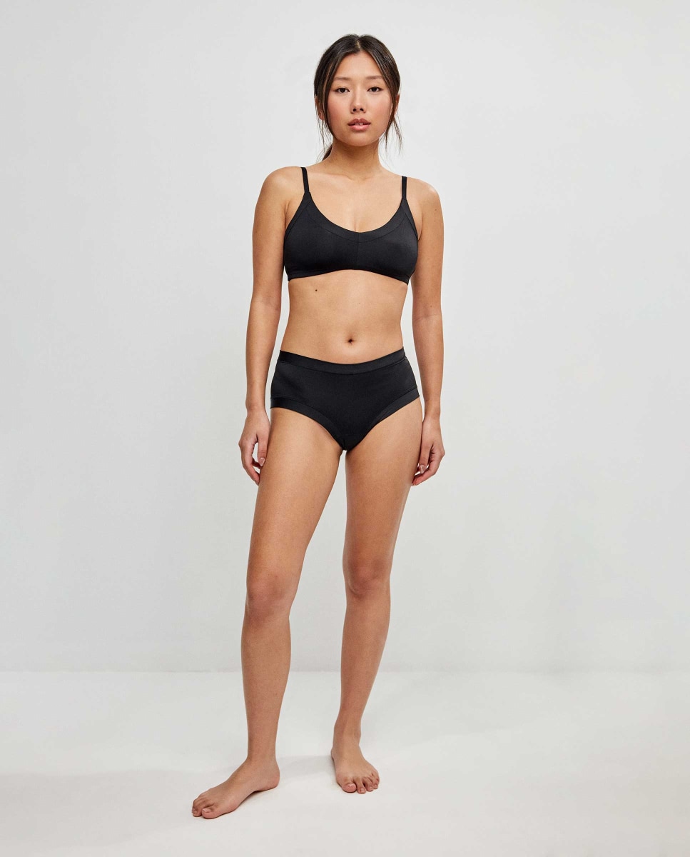Braguita culotte de mujer tejido microfibra con higiénico 100% algodón - Gisela - Negro Negro-4