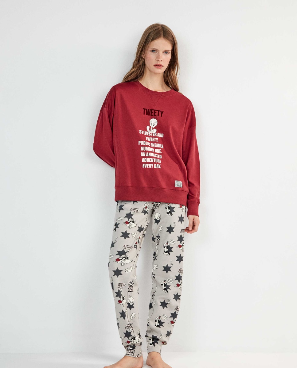 Pijama largo de mujer looney tunes tweety - Gisela - Granate Granate-1