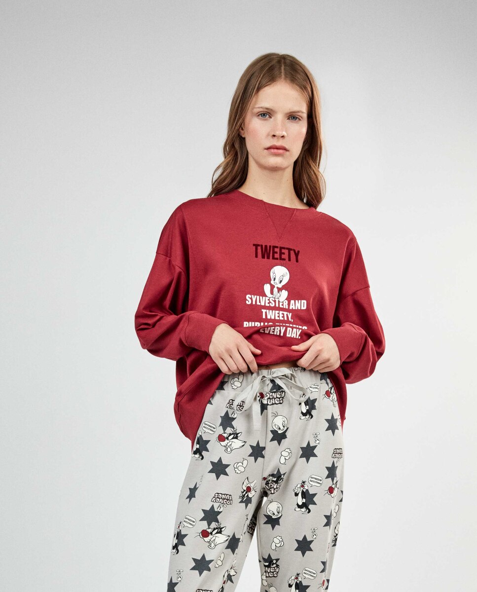 Pijama largo de mujer looney tunes tweety - Gisela - Granate Granate-3