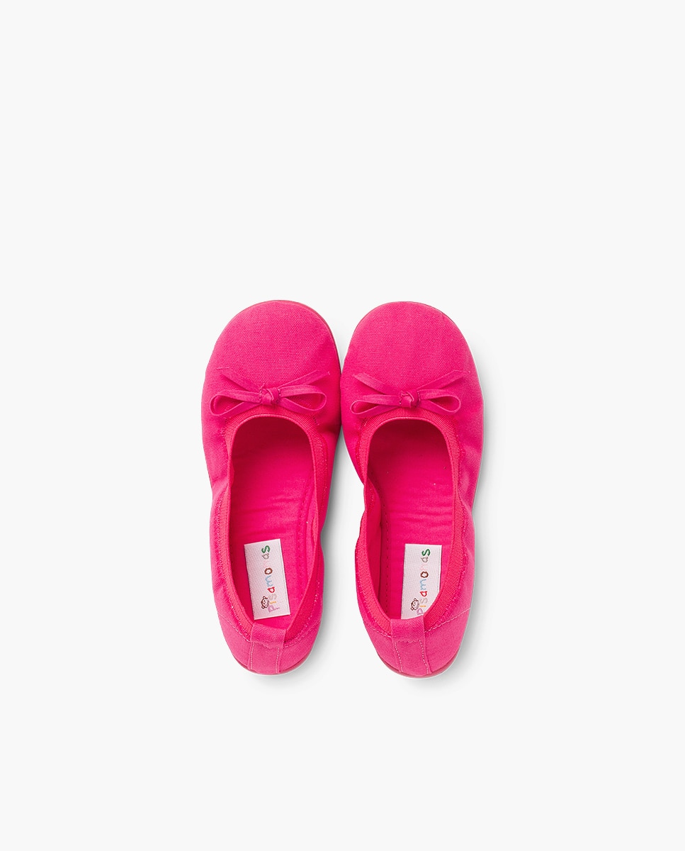 Bailarinas de niña de tela con lazo decorativo Fucsia Pisamonas Fucsia-4