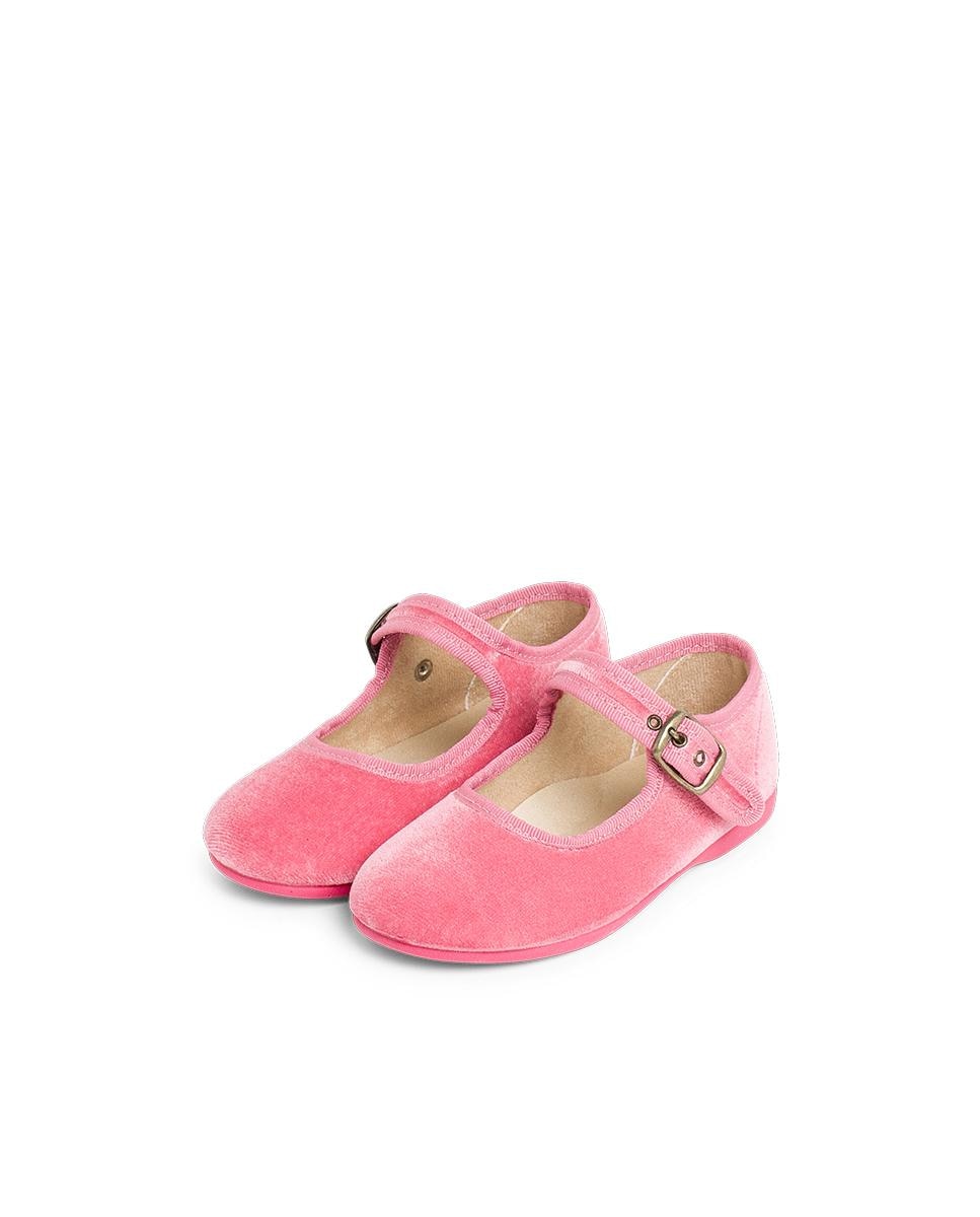 Merceditas de bebé niña en terciopelo con cierre de hebilla - Pisamonas - Rosa chicle Rosa chicle-3