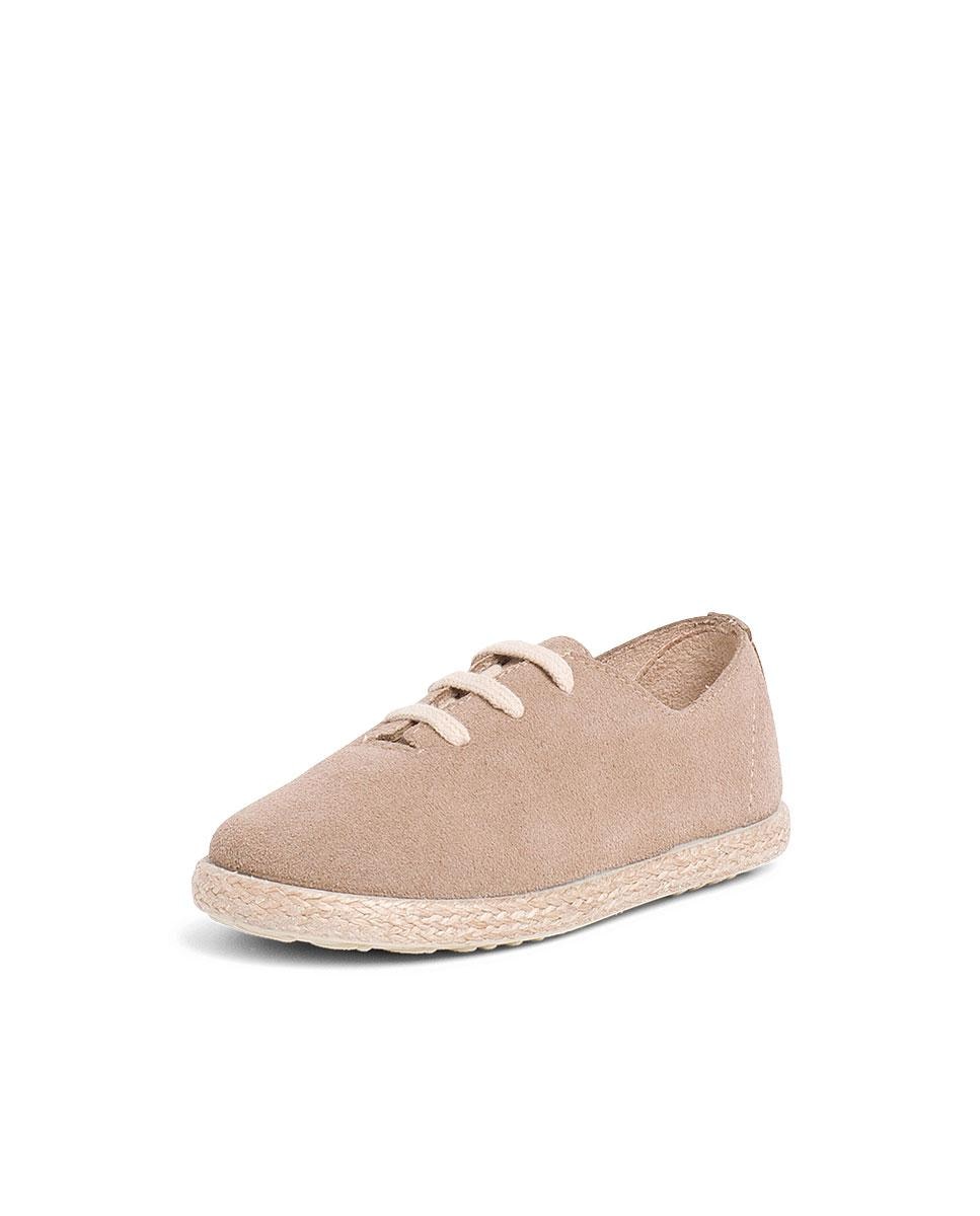 Zapatillas Cordones Serraje y Yute Niños en beige/nude - Pisamonas - Beige Beige-2