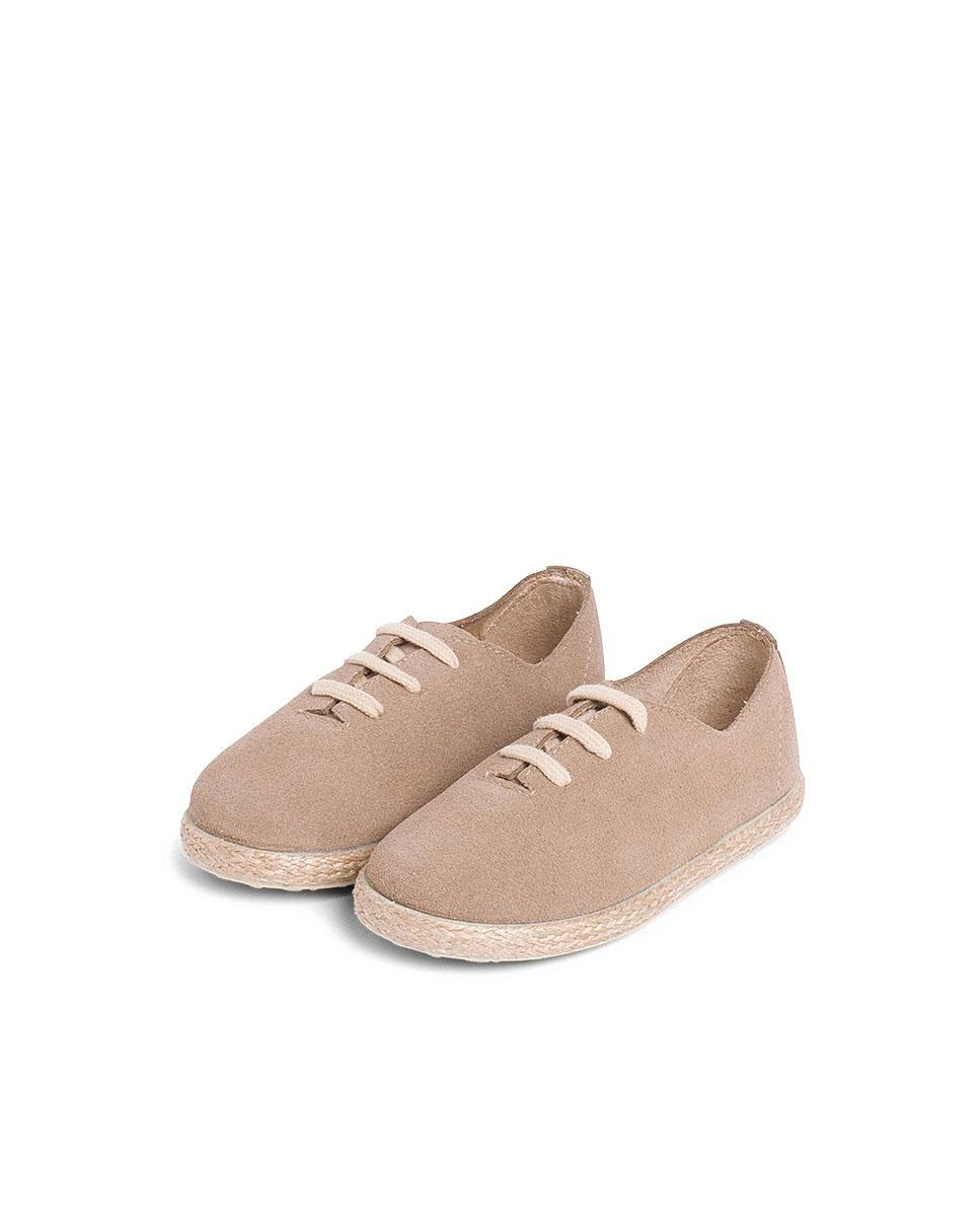 Zapatillas Cordones Serraje y Yute Niños en beige/nude - Pisamonas - Beige Beige-4