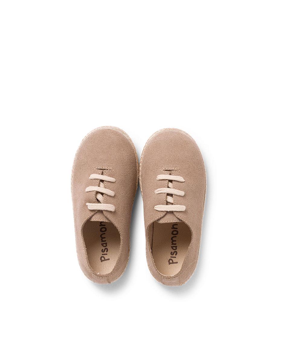 Zapatillas Cordones Serraje y Yute Niños en beige/nude - Pisamonas - Beige Beige-5