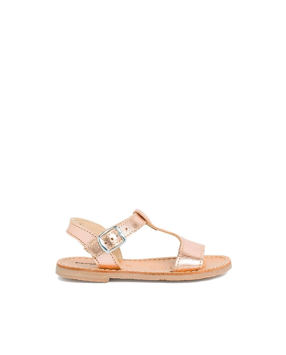 Pisamonas - Sandalias abiertas de niña de piel metalizada.