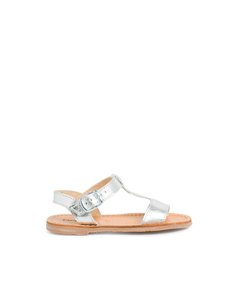 Pisamonas - Sandalias abiertas de niña de piel metalizada.