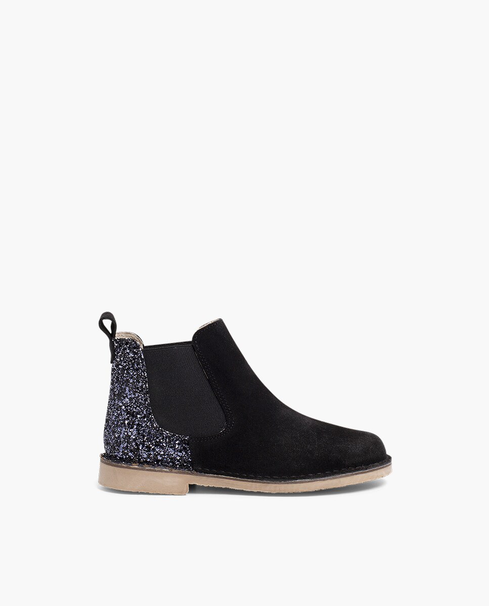 Botas de niña serraje con talonera glitter - Pisamonas - Negro / Cromo Negro / Cromo-1