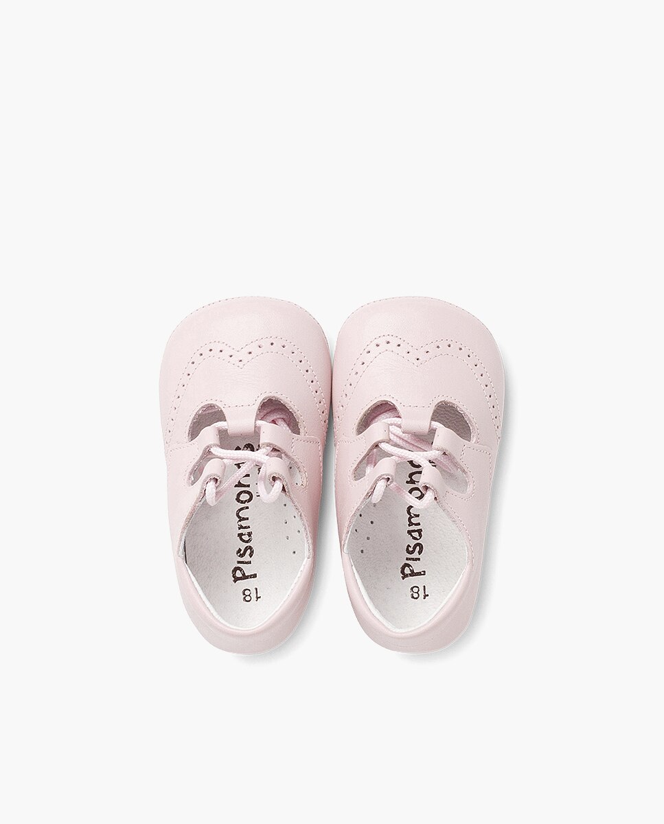 Zapatos de cordones y bluchers de bebé niño inglesito de piel - Pisamonas - Rosa claro Rosa claro-4
