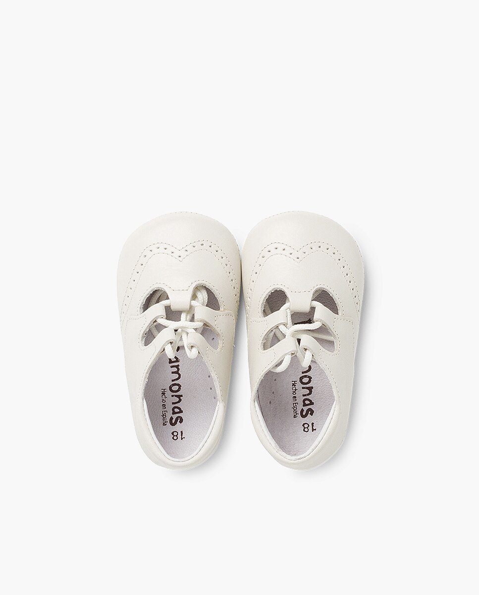 Zapatos de cordones y bluchers de bebé niño inglesito de piel - Pisamonas - Beige / Blanco Beige / Blanco-4