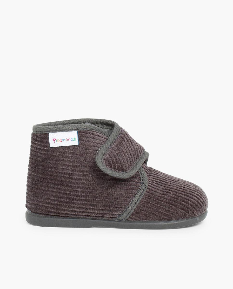 Zapatillas de casa cerradas de bebé niña casa bota pana - Pisamonas - Gris Gris-1